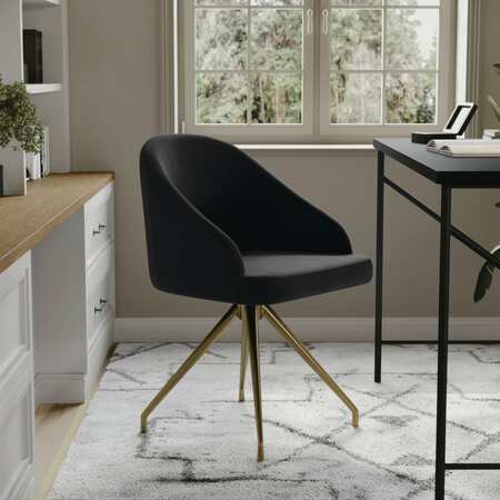 MARTHA STEWART Sora Upholstered Stationary Office Chair in Black/Polished Brass CH-222119-BK-GLD-MS